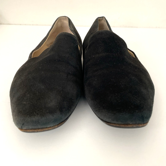 Jimmy Choo Jaida Black Suede Square Toe Smoking Slipper Flat Gold Heel 36 5.5 - Picture 7 of 16